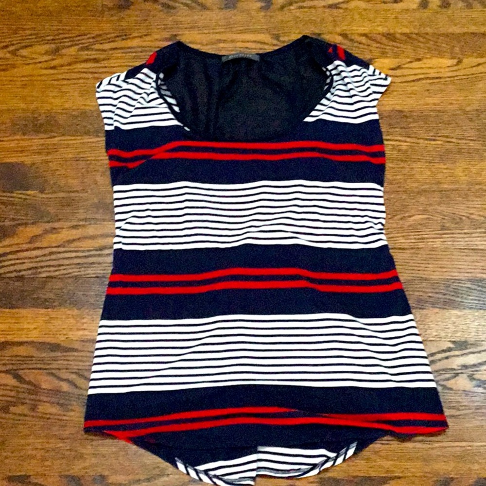 Striped Navy, Red and White Top